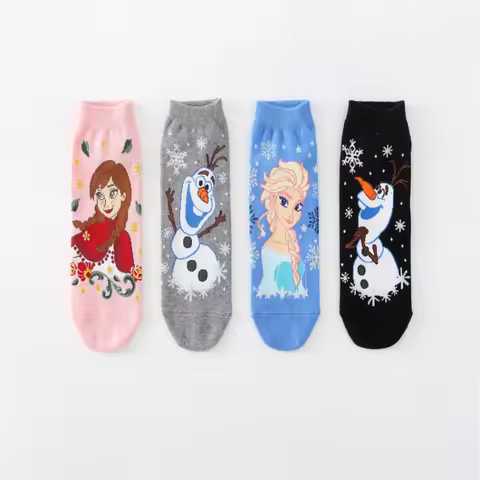 4pcs DSN Anime Cartoon Frozen Elsa Anna Olaf Kawaii Socks Gift Anime Merchandise