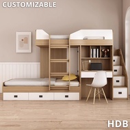 M·5 Solid Wood HDB Large Storage Desk | Simple Loft + Paint-free Bunk Bed For Kids