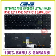 HITAM Laptop Keyboard Asus VivoBook Ultra 15 OLED S513 S513u S513ua S513i S513ia S513e S513ea S513eq S513ep X513 X513i X513ua X513e X513ep X513eq X513ea D513i D513ia D513u D513ua Black Backlight Lamp Backlit Keyboard Notebook Asus OLED 15