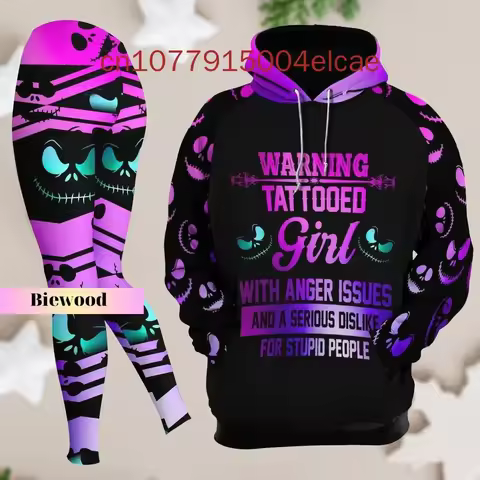 Disney The Nightmare Before Christmas Jack Skellington Women's Hoodie and Leggings Set Yoga Hoodie L