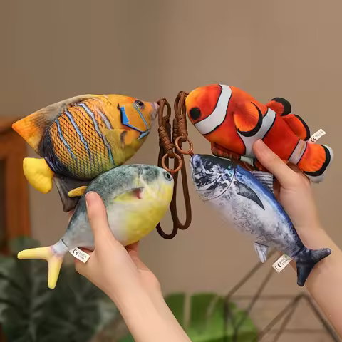 Simulated Fish Plush Pendant Fish Plush Toys Keychain Backpack Decor Toys Creative Car Key Holder Bi