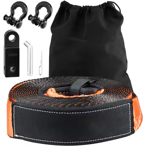SucceBuy Off-Road Winch Recovery Kit W/30000 lbs Polyester Tow Strap 44,092 lbs D-Ring Shackles Stor