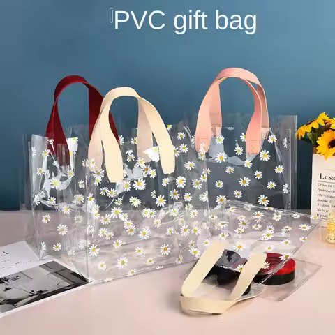 Transparent Clear Tote Bag High Quality PVC Handle Transparent Shopping Bags Little Daisy Hand Gift 