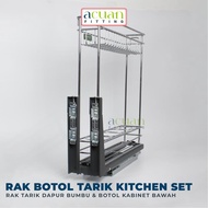 rak bumbu botol tarik stainless steel 304 untuk kitchen set kabinet bawah