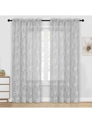 灰色雙層高級朱利亞編織窗簾，配雙桿設計，2片裝，適用於室內使用
