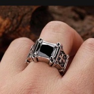 Cincin Pria Salib Cross La Croix Titanium Stainless Steel Batu Merah