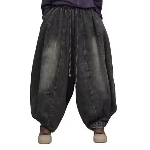 Faded Vintage Denim Pumpkin Pants Women Loose Stylish Autumn Denim Jeans LX4579