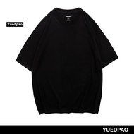 Yuedpao เสื้อยืด OVERSIZE รับประกันไม่ย้วย 2 ปี เสื้อยืดสีพื้น OVERSIZEสี BLACK พร้อม ผ้า เสื้อยืดคอกลมผ้าฝ้าย