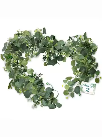 1pc Artificial Eucalyptus Leaves Greenery Garland Faux Plant Spring Vines with White Flowers Berries