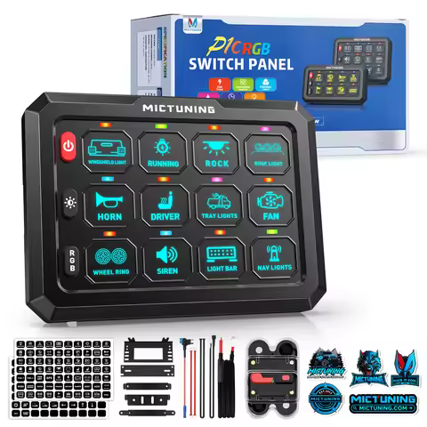 MICTUNING P1C RGB 8/12 Gang Switch Panel,12V/24V Control Panels,6 Level Brightness 4 Control Modes,I