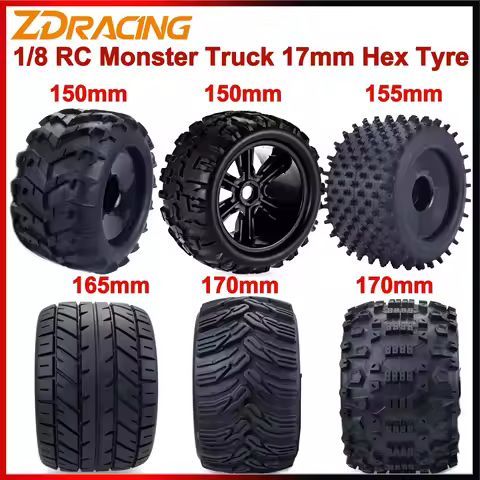 4PCS 17mm Hex 1/8 RC Monster Truck Wheel Tyre Hub Rim Rubber Tire FOR RC Car Redcat HPI Kyosho Hobao