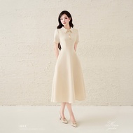 Lena Dress | Váy nữ thiết kế basic midi chất liệu text hàn H.I.U Fashion | đầm dáng dài tiêu thư san