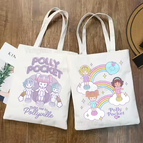 Polly Pocket Shopping Bag Print Original Design White Unisex Fashion Travel Canvas Bags