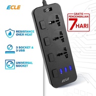 ECLE Power Strip Stop Kontak 3 Power Socket 3 Smart USB Port