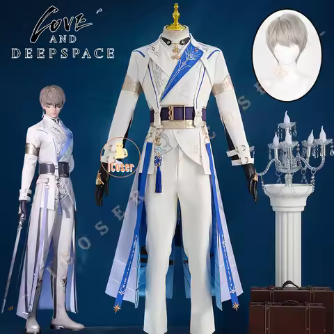 Love and Deepspace Xavier Lumiere Cosplay Costume Wig Shimmering Moonlight Uniform Earrings Hallowee