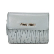 MIUMIU Matelassé 迷你拉鍊錢包，褶皺羊皮，RFID，IC晶片，對折錢包，卡包，零錢包，金屬Logo，Cielo，5ML002 N88 F0012