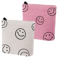 Teircno 2 PCS Preppy Corduroy Period Bag for School Teen Girls, Cute Smiley Face Sanitary Napkin Sto