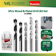 MAKITA 5Pcs Wood &amp; Metal Drill Bit Set D-30106 / wood drill bit / makita drill bit set / mata tebuk lubang besi kayu set