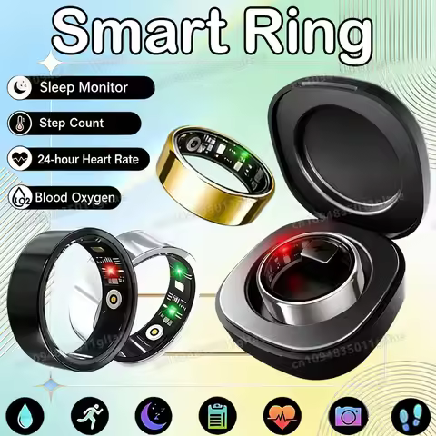 New R09 Smart Ring Men Women with Charging Case,Heart Rate Blood Oxygen,Skin Temperature Monitor,5AT