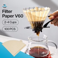 One Two Cups Coffee Filter Paper V60 1-2 Cups 2-4 Cups 100 PCS