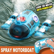 Remote Control RC Submarine Motorboat RC Boat With Spray Light Waterproof Double Propeller Boat 2.4ghz Swimming Pool Bathtub Summer Toy Boat Gift