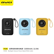 Awei Mini 10000mAh 22.5w Fast charging power bank Dual self-contained Type-C lighting cable 2 output