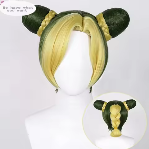 Anime Wigs Kujo Jolin Cosplay Wig Jolyne Cujoh JOJO Short Golden Green Wigs Heat Resistant Synthetic