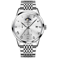 OLEVS 2925 Fashion Quartz Men Watch Gift Stainless Steel Watchband Round-dial Wristwatch Moon Phase