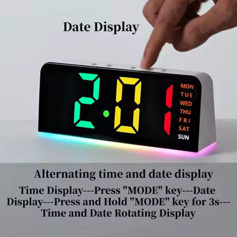 Light Week 2 Alarm RGB Digital Alarm Clock with 13Colors Mood Snooze USB Powered Table Clock 4 Level