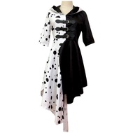 Ready Stock Cruella de Vil Cosplay Costume | 101 Dalmatians Theme, Black & White