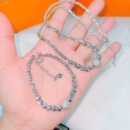 Platinum-plated Italian diamond necklace + bracelet set
