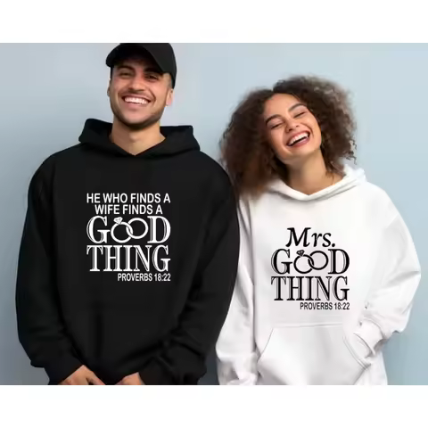 1PC Valentine's Day Gifts Unisex Christmas HoodieHe Who Finds A Wife Finds A Good Thing and Mrs. Goo
