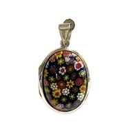 Millefiori Murano 玻璃紀念盒吊墜帶照片 925 純銀