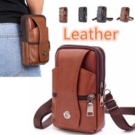 New Men Leather Waist Bag Multifunction Fanny Pack Large Capacity Belt Shoulder Bags Crossbody Bags Multi-layer Buckle Mobile Phone Bag