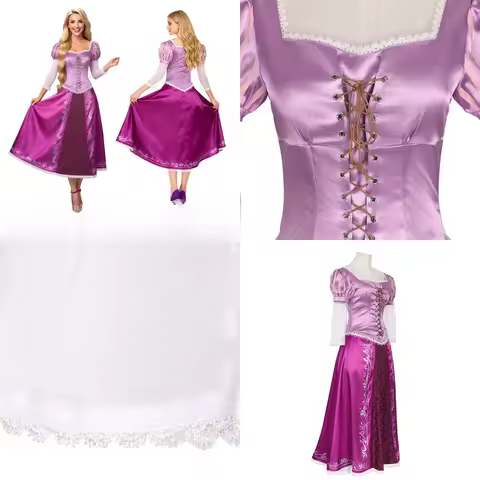 Disney Anime Tangled Rapunzel Long Hair Princess Cosplay Costume for Movie Role Play Stage Party Per