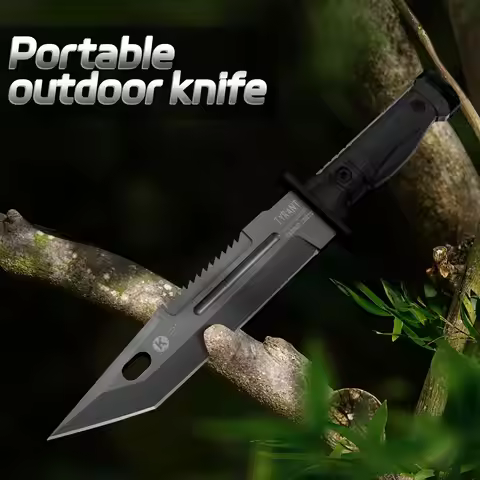 Straight Knife Tactical 7CR17MOV Steel Blade Sharp Durable ABS Handle for Jungle Camping Hunting Out