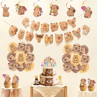 44Pcs Capybara Birthday Cake Toppers, Capibara-themed Balloon, Banner, Hanging Spin, Party Atmospher