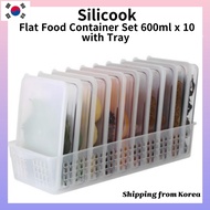 [Silicook] Flat Food Container Set 600ml x 10 with Tray Food Storage | Fridge & Freezer Organizer | 