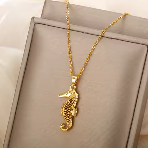 Luxury 24K 9999 Pure Gold real gold Hollow Seahorse Pendant Necklace