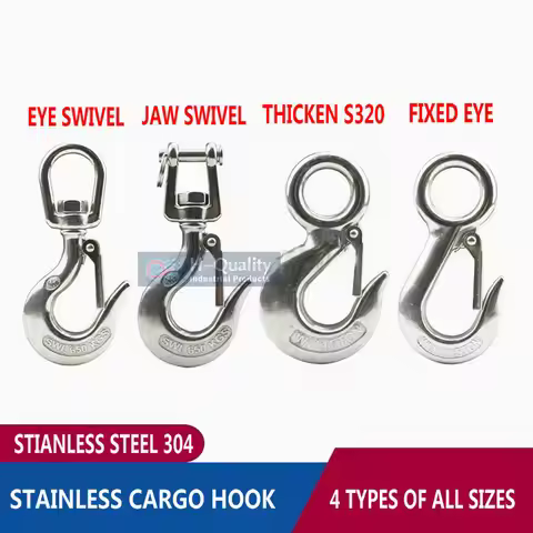HQ 0.5-3T Heavy Duty SS304 Stainless Steel Hoist Hook Cargo Lifting Chain Hook Eye Jaw Swivel Hook w