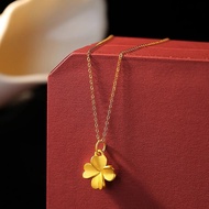 Titanium Steel Non-Fade Sand Gold Four-Leaf Clover Necklace Pendant Imitation Clover o-Shaped Clavic