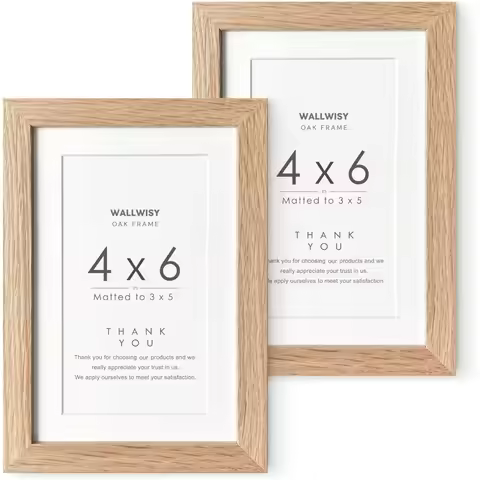 4x6 Picture Frame, Solid Oak Wood 4x6 Picture Frames with Mat to 3x5(Openning Size is 2.75x4.75), Na