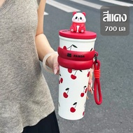 แก้วเก็บอุณหภูมิ กระติกน้ำเก็บความเย็น 700ml ขวดเก็บความเย็นเกรดฟู้ดเกรด ไม่มีสารตกค้าง ลายน่ารัก ส่