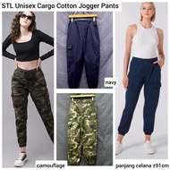 Celana jogger panjang Wanita kantong STL Cargo Woman Long pants navy camo lembut