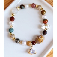 Shimmery and Glittery Vibrant Alashan Agate with Golden Rabbit Alashan Agate Charm,