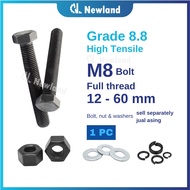 Newland Agriculture M8 Bolt and Nut - Grade 8.8 Hex Bolt Full Thread / Nut / Skru / Screw / Spring W