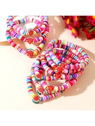 2/4/6/10pcs Summer New Bohemian Style Ocean Beach Free Spirit Colorful Polymer Clay Watermelon Brace