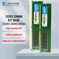 Latumab 2Pcs Kit 16GB 8GB DDR3 RAM (2*4GB) (2*8GB) 1333MHz 1600MHz 1866MHZ หน่วยความจำเดสก์ท็อป PC3-10600 12800 14900 240 Pins 1.5V DIMM Gaming Memory