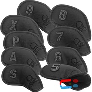 GOLUCKPAY Premium Magnetic Leather Iron and Wedge Golf Club Head Covers | Set of 9| Fits Most Clubs 