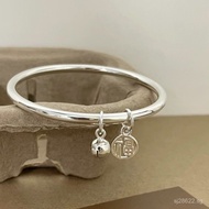 Women's Bell Bracelet Niche Young Style Pure Silver Smooth Solid Circle Blessing999.9Closed Bracelet